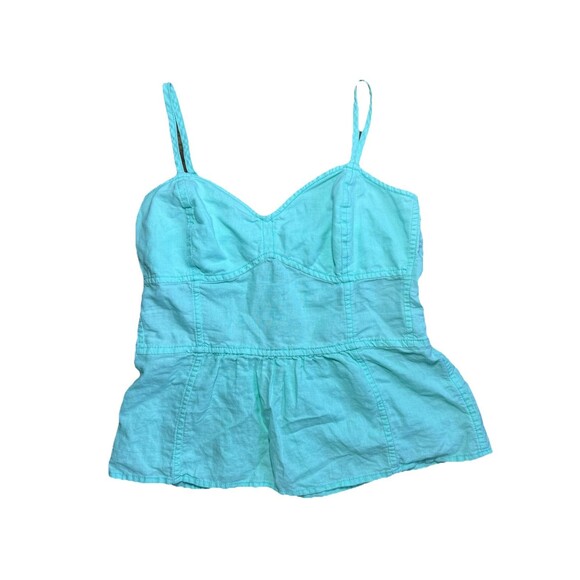 Aerie Light Aqua Blue Eyelet Corset Fitted Rouched  Linen Tank Top – Women's L - Picture 5 of 7